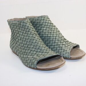 Henry Beguelin Woven Leather Sandals Women 37 Green Open Toe Zip Flat Italy